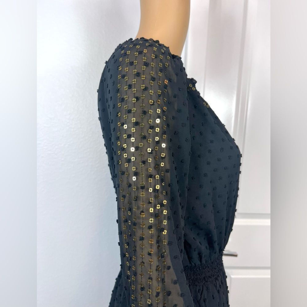 Altuzarra Target Women’s Black Swiss Dot & Gold Sequins Long Sleeve Dress Size 4 - Picture 8 of 11